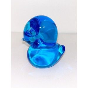 Vintage MCM Konstglas Art Glass Blue Bird Figurine Paperweights Ronneby Sweden